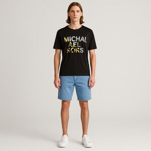 Michael Kors Mens Graphic Logo T Shirt Black Multicolored Large
